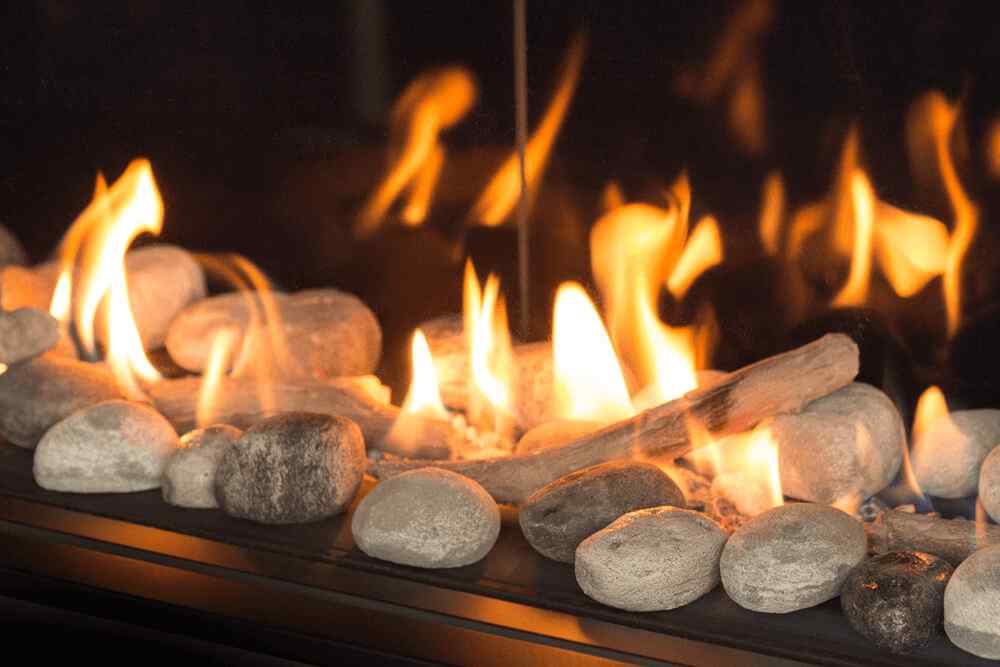 L1 Linear Gas Fireplace Rock and Shale