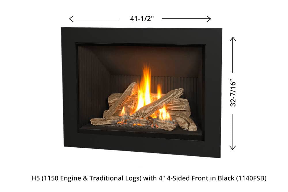 H5 Gas Fireplace - 1150 Four-Sided Front (black) dimensions H5 Gas Fireplace - 1150 Four-Sided Front (black) dimensions