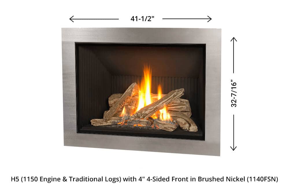 H5 Gas Fireplace - 1150 Four-Sided Front (brushed nickel) dimensions H5 Gas Fireplace - 1150 Four-Sided Front (brushed nickel) dimensions