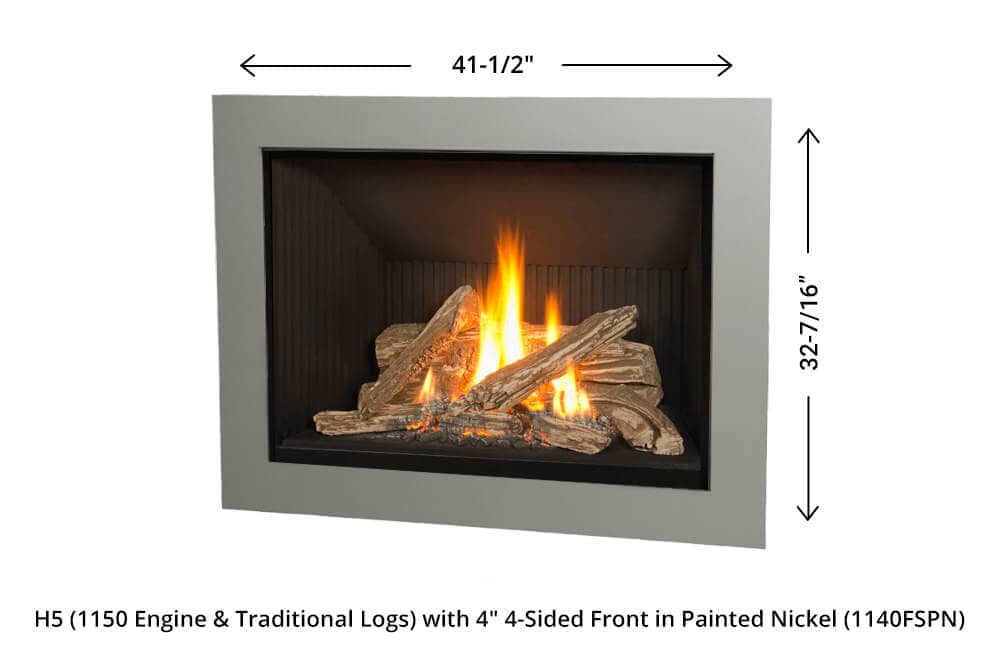 H5 Gas Fireplace - 1150 Four-Sided Front (painted nickel) dimensions H5 Gas Fireplace - 1150 Four-Sided Front (painted nickel) dimensions